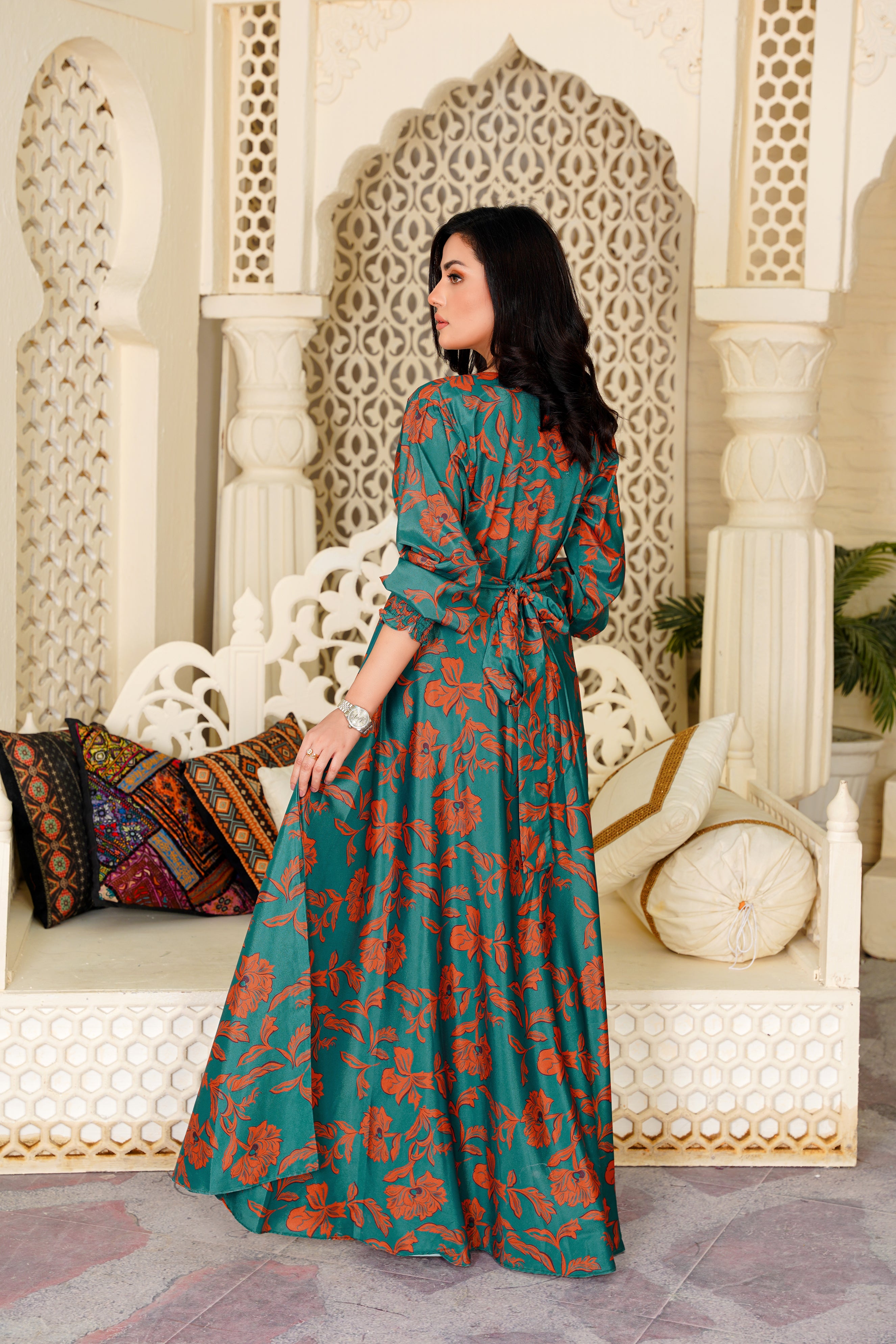 Elegant Western Dress Green and White Floral Maxi in Pakistan | Athena Apparels Athenapparels Elegant Western Dress Green and White Floral Maxi in Pakistan | Athena Apparels Athenapparels