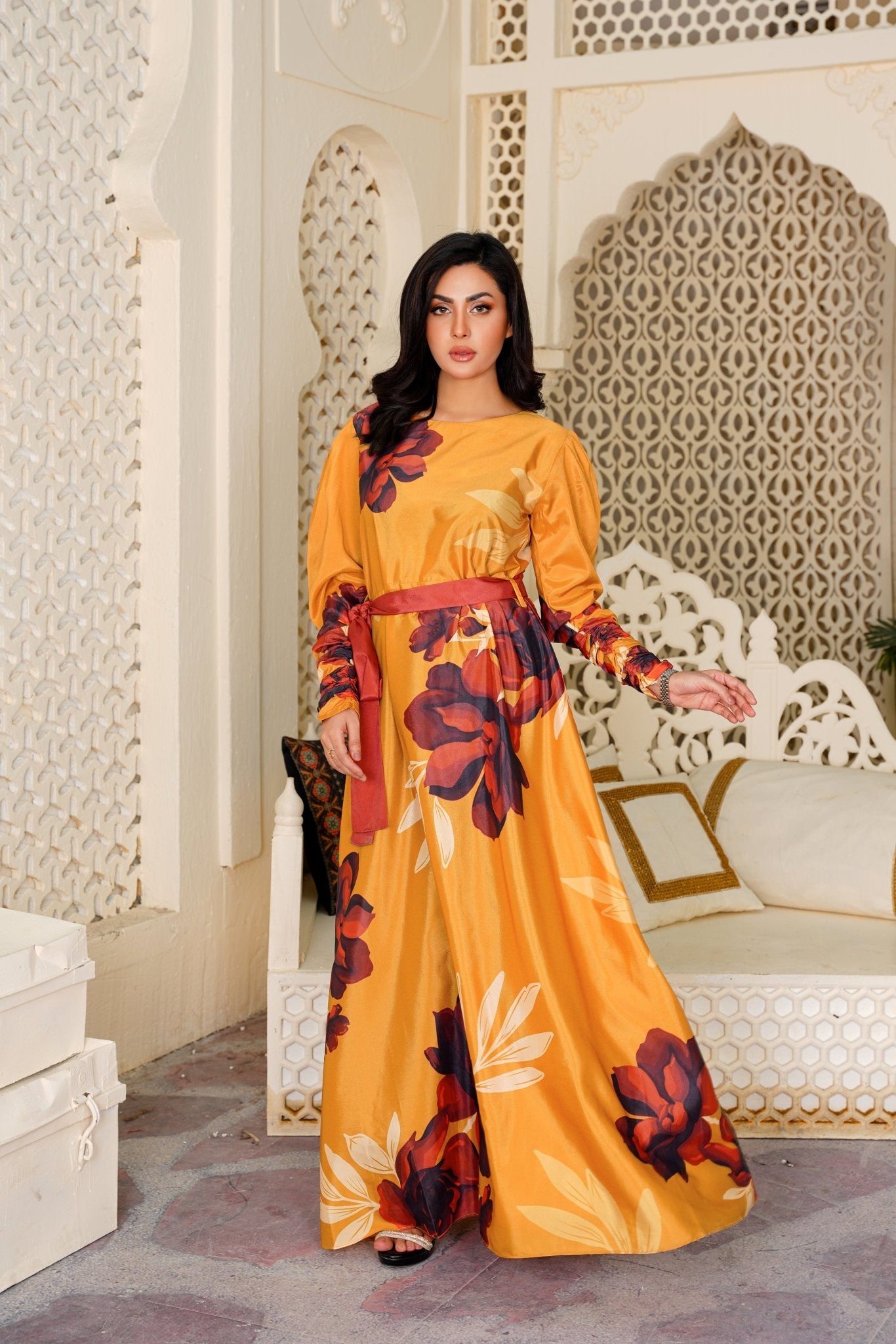 Divine: Mustard With A Touch Of Red Floral Maxi - 372