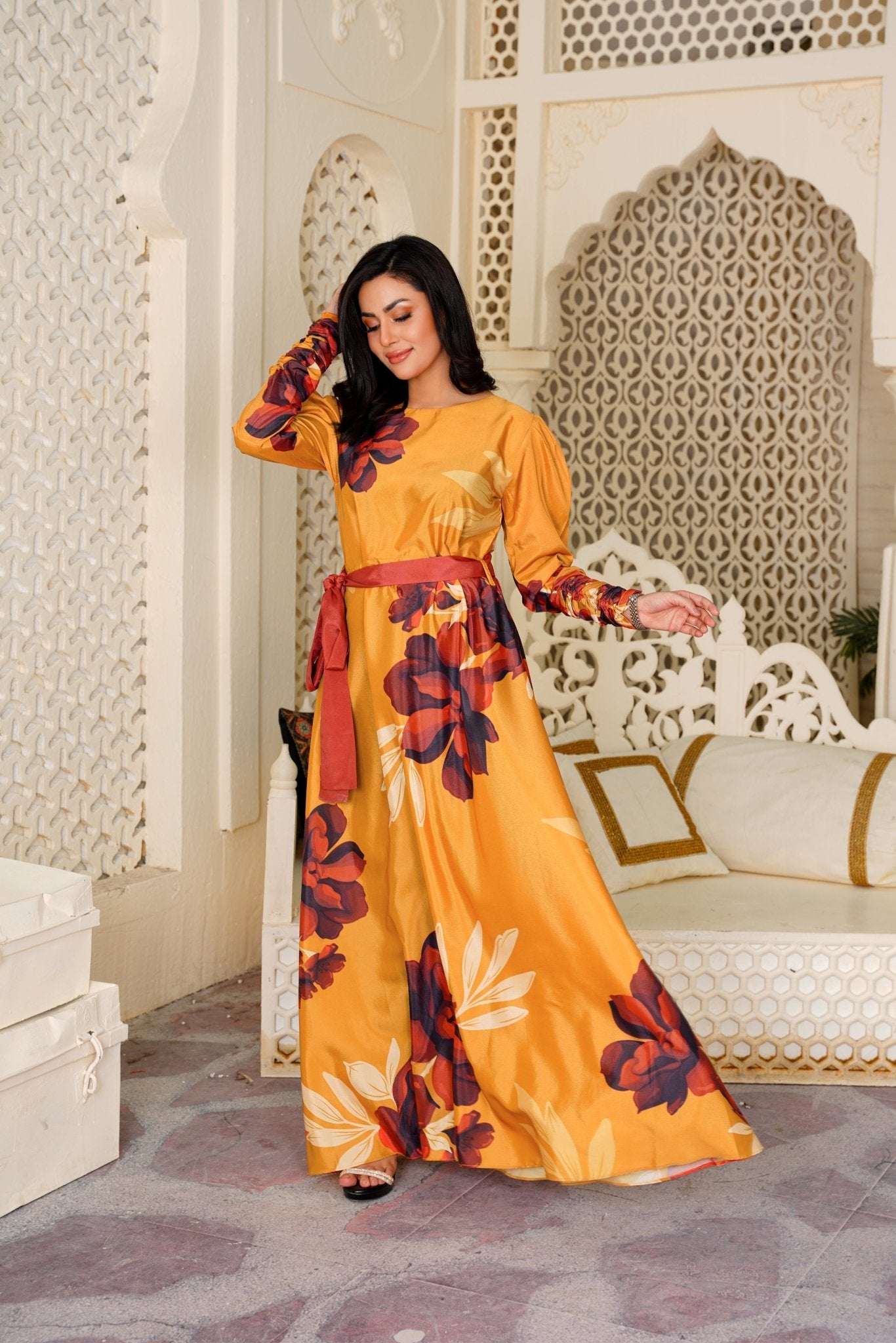 Divine: Mustard With A Touch Of Red Floral Maxi - 372