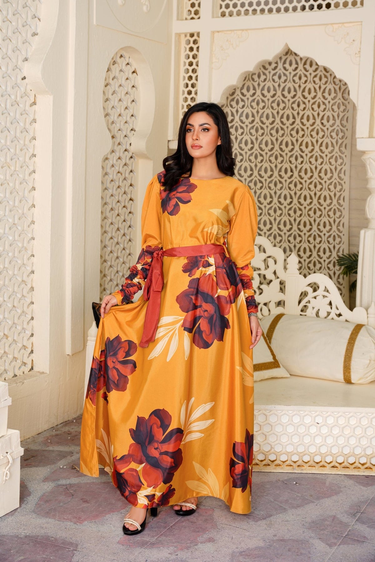 Divine: Mustard With A Touch Of Red Floral Maxi - 372