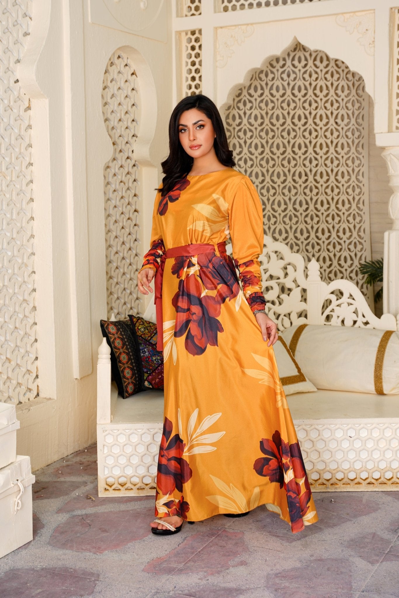 Divine: Mustard With A Touch Of Red Floral Maxi - 372