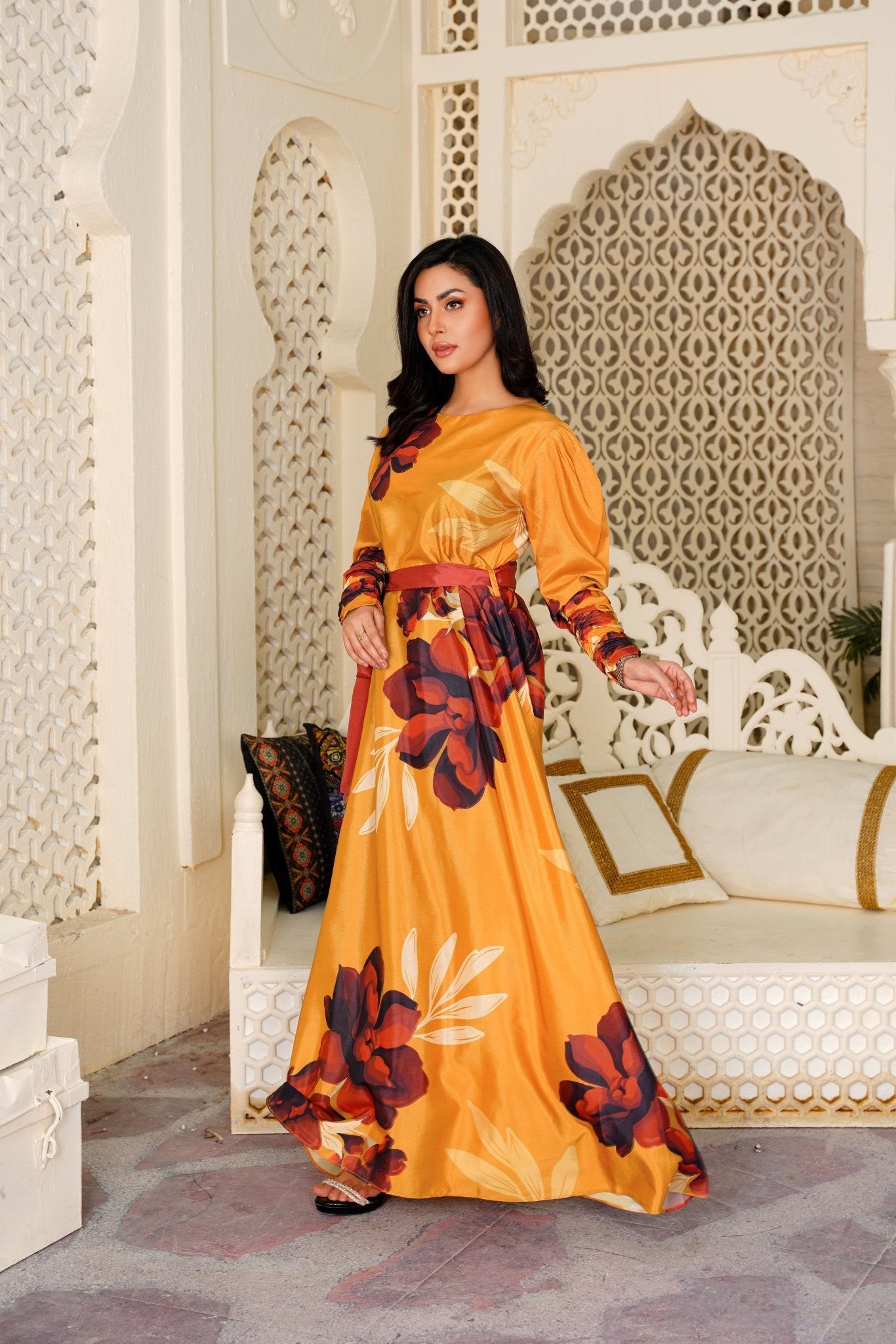 Divine: Mustard With A Touch Of Red Floral Maxi - 372