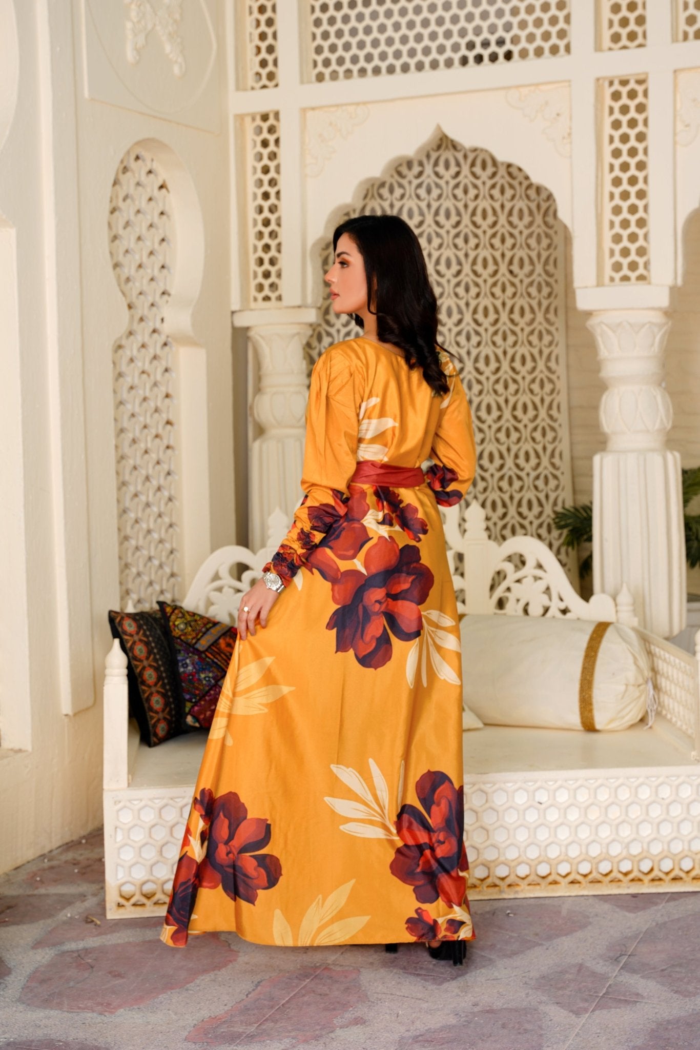 Divine: Mustard With A Touch Of Red Floral Maxi - 372