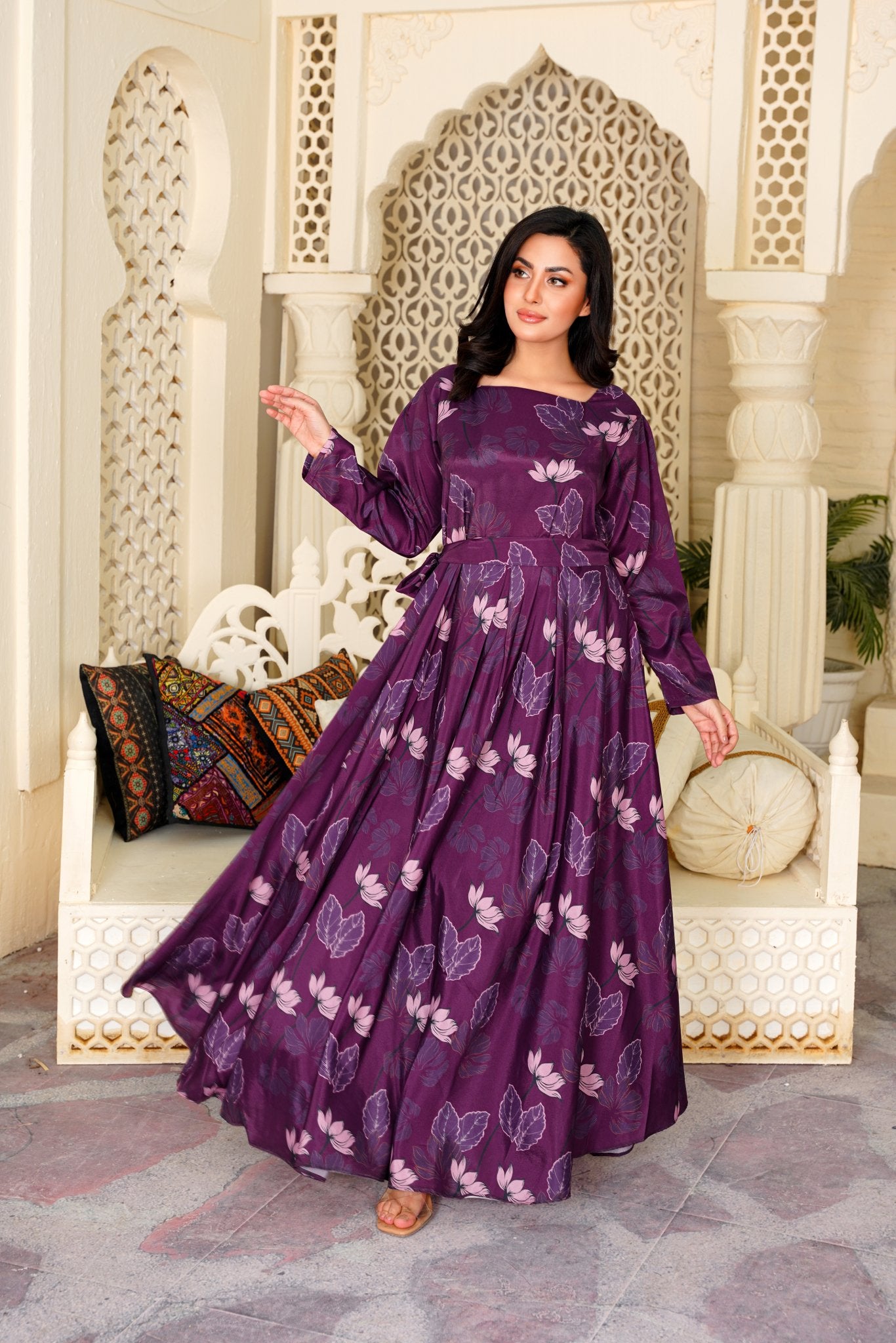 casual long dress designs Fashion Chiffon V-Neck Flare Sleeve Print Maxi Dress