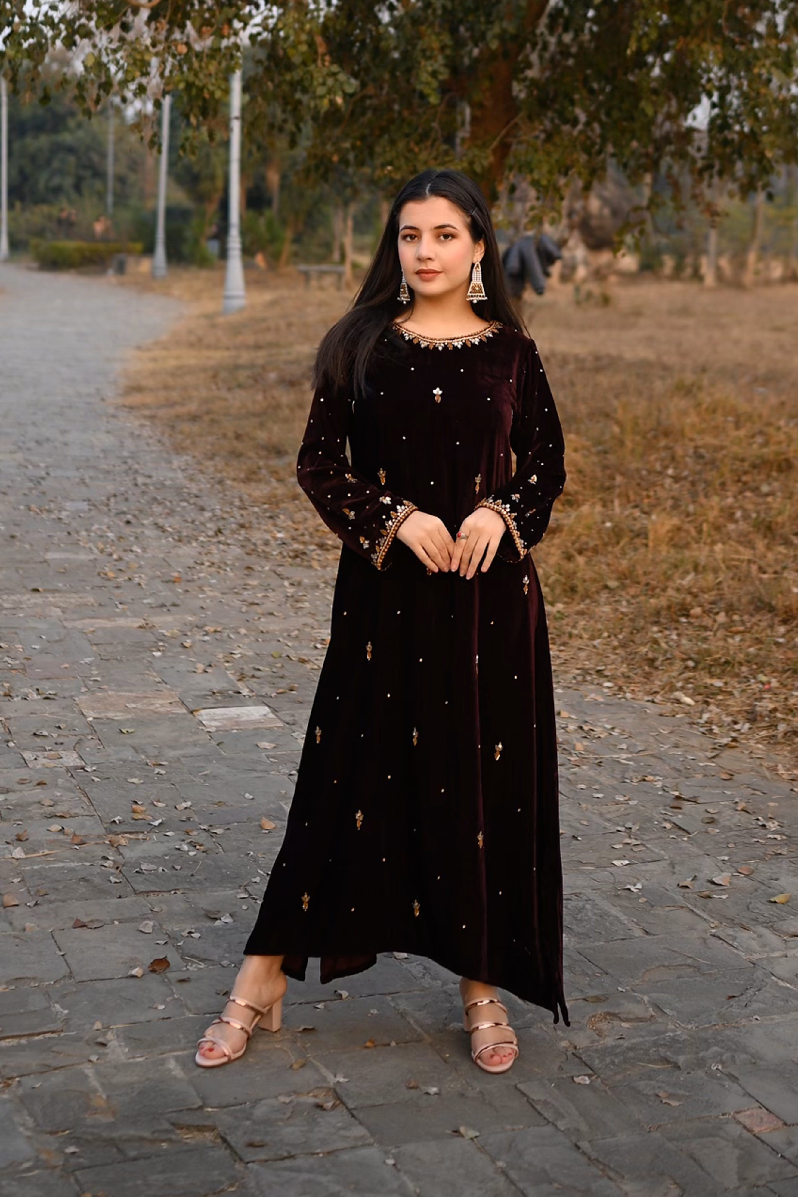 Nora: Velvet Kora Dabka HandWork Long Maxi  - 379