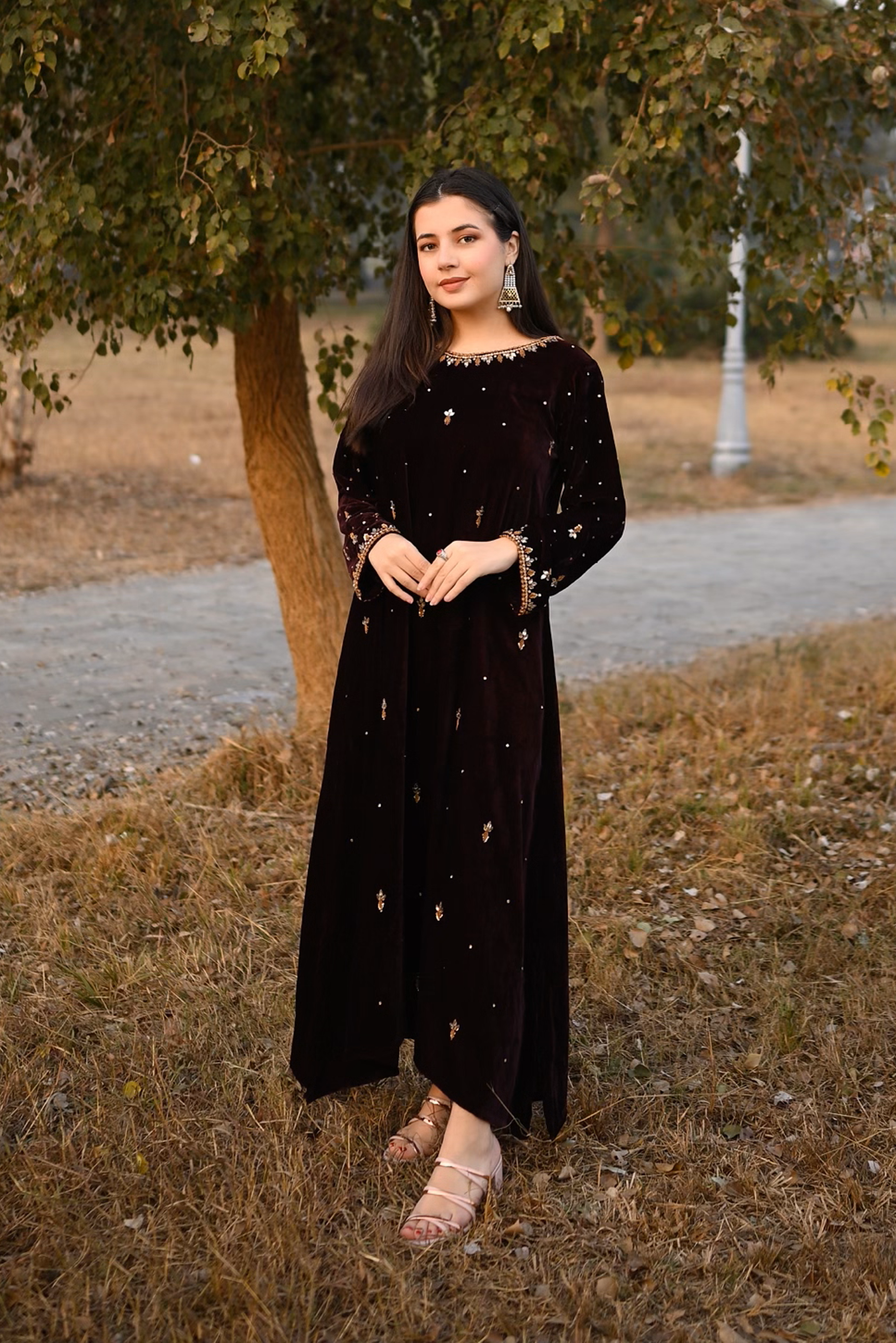 Nora: Velvet Kora Dabka HandWork Long Maxi  - 379