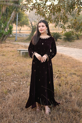 Nora: Velvet Kora Dabka HandWork Long Maxi  - 379