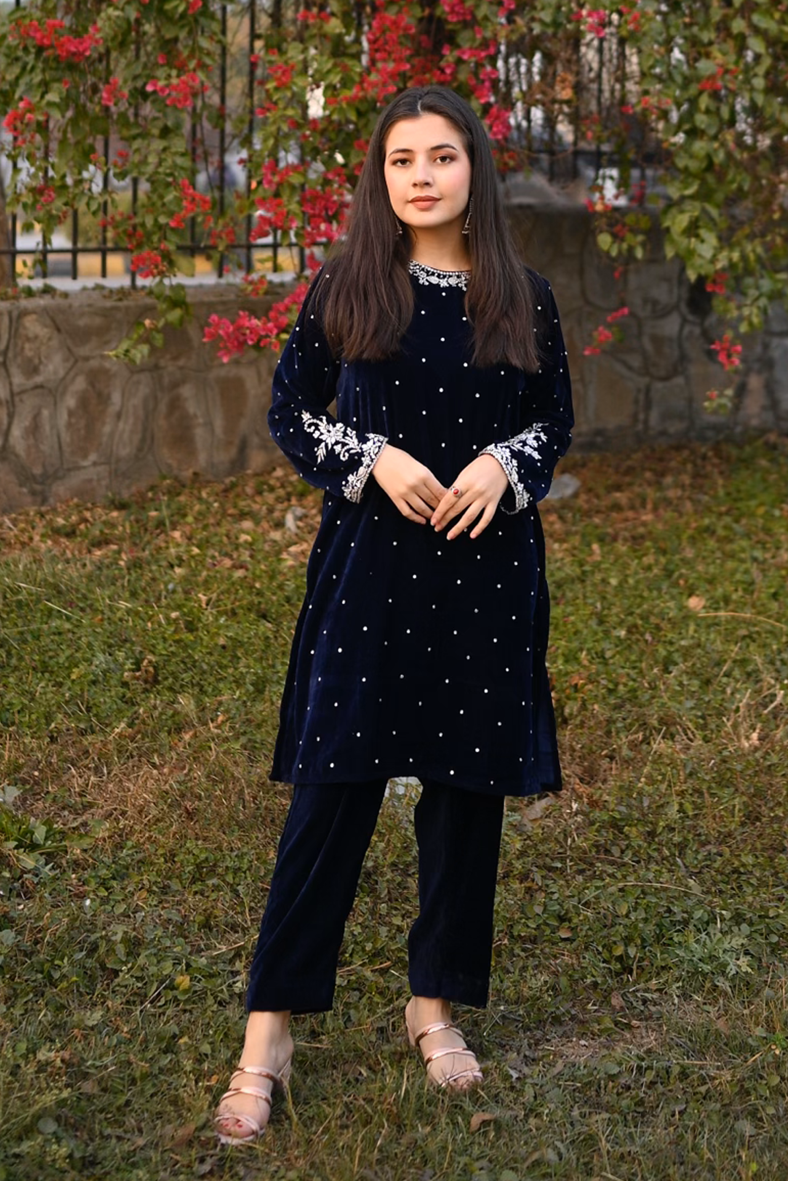 Zoe: Blue Velvet Kora Dabka HandWork Co Ord  - 380