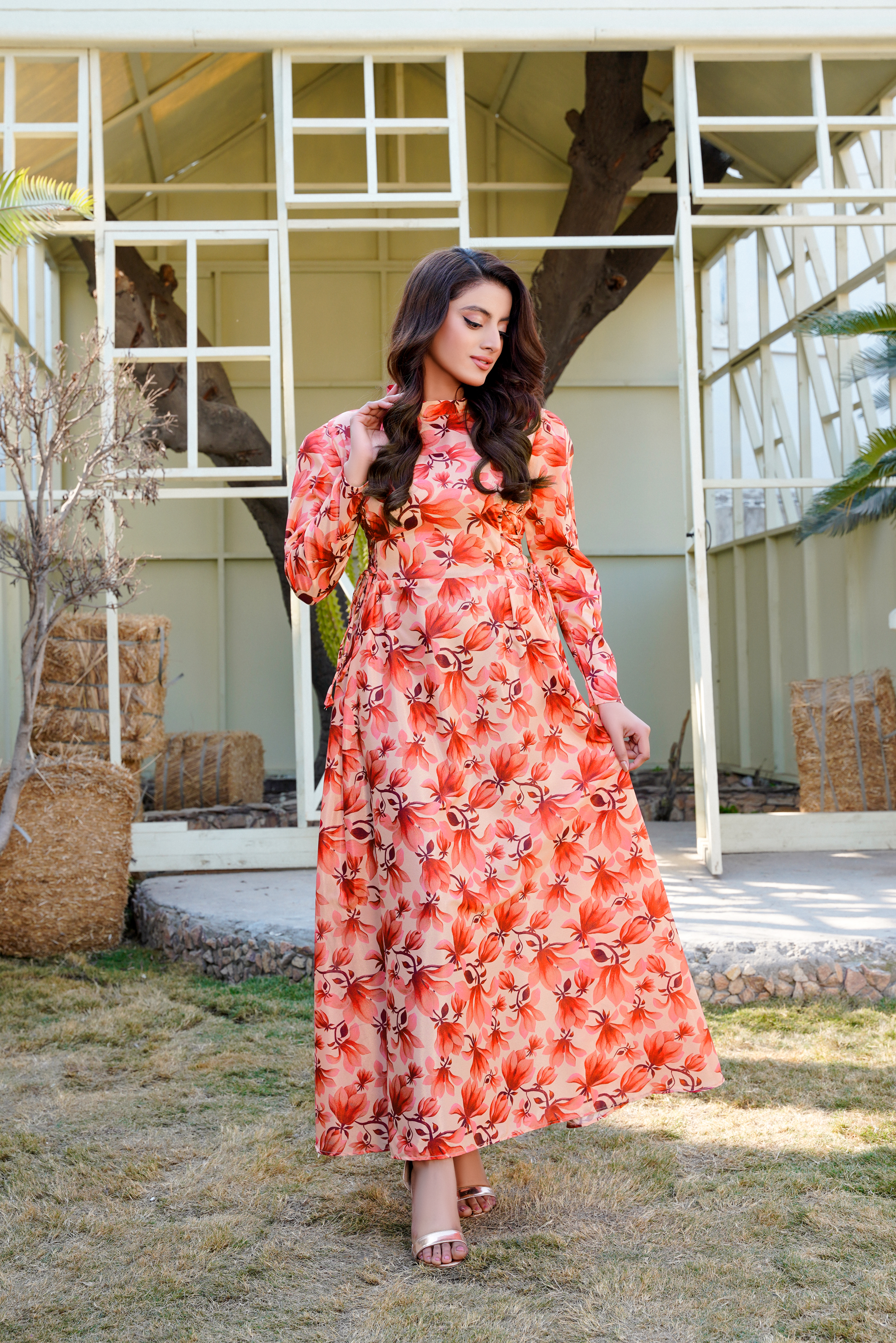 Verve: Floral Long Maxi With Side Tie Detailing - 391