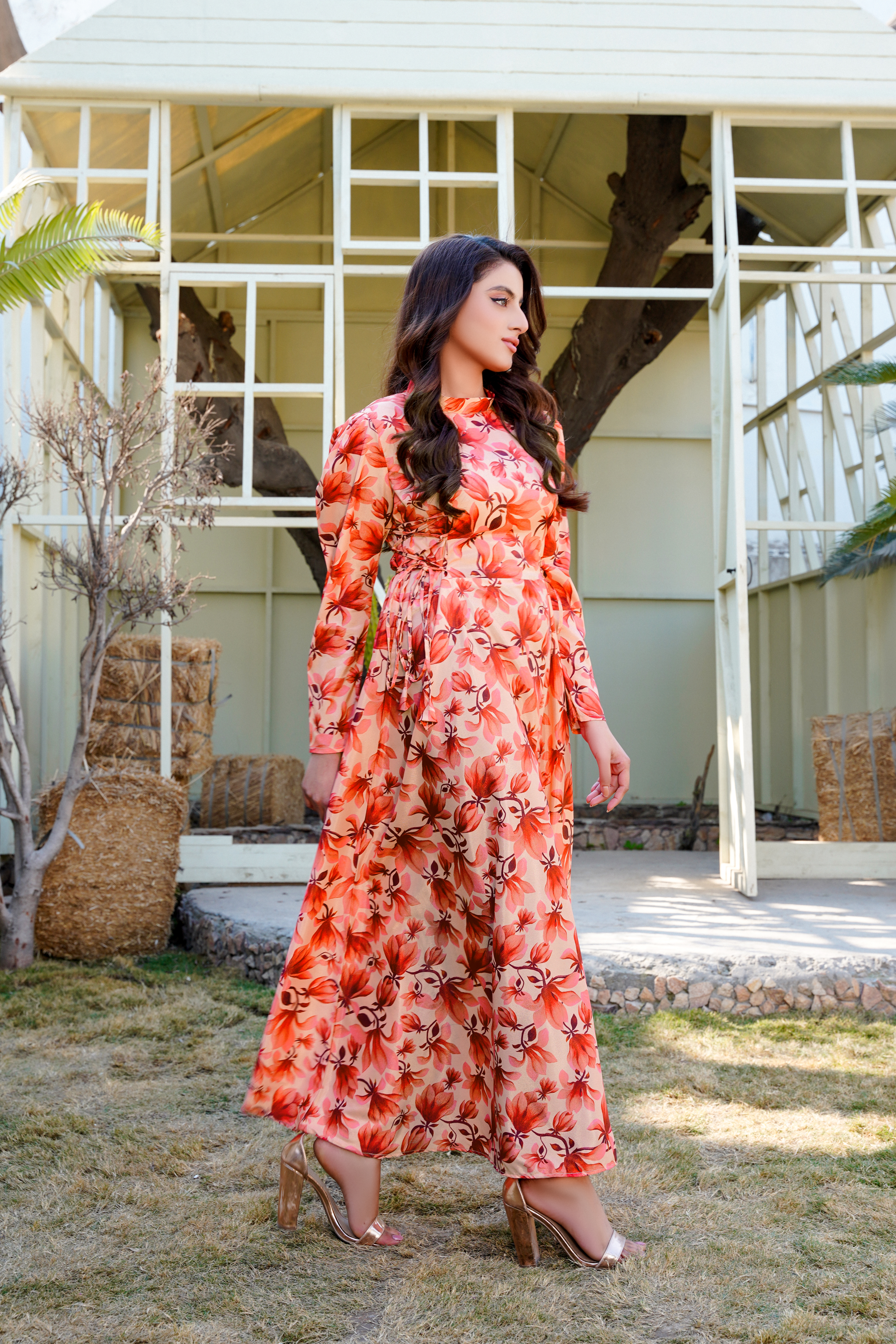 Verve: Floral Long Maxi With Side Tie Detailing - 391