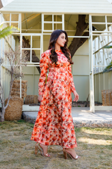 Verve: Floral Long Maxi With Side Tie Detailing - 391