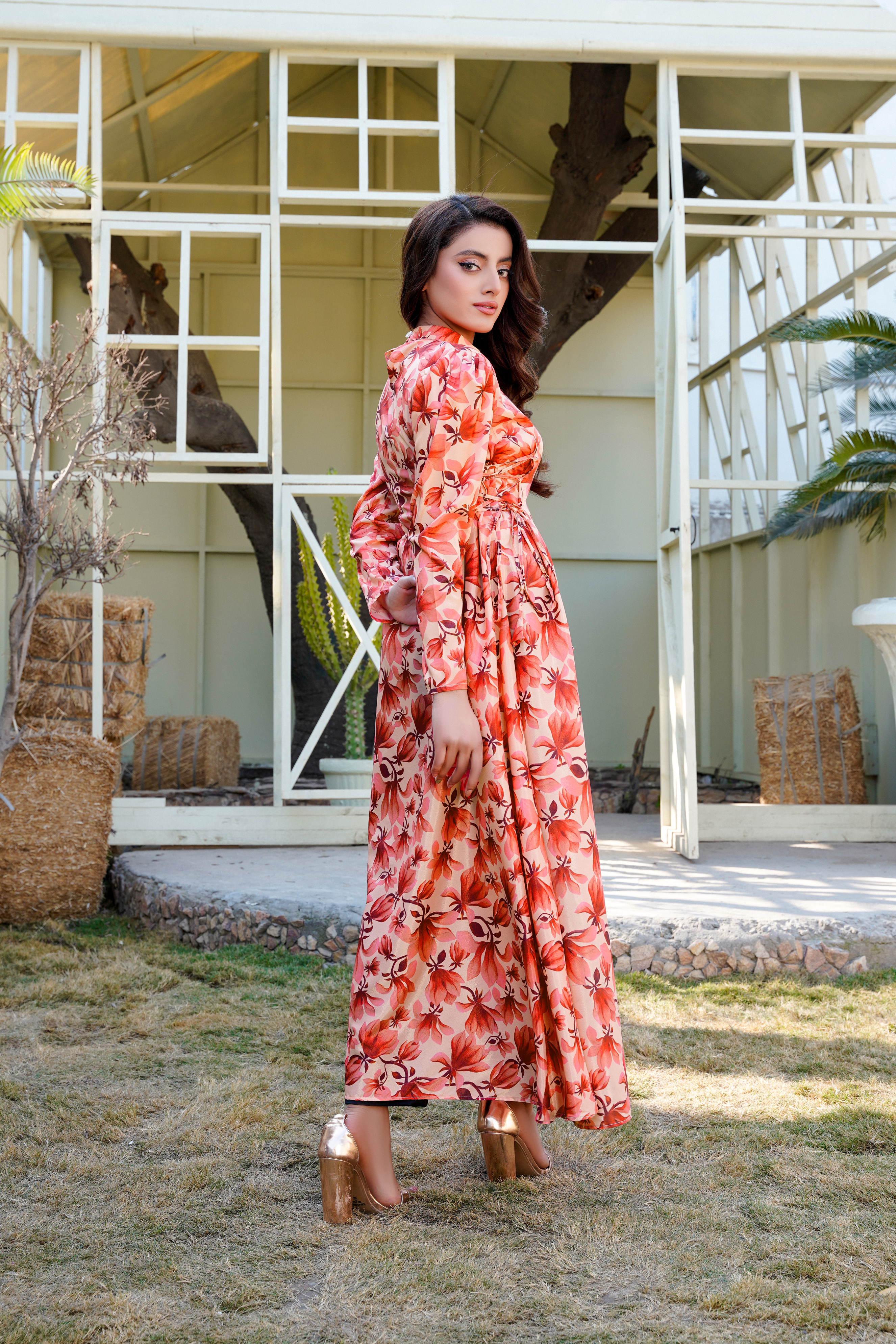 Verve: Floral Long Maxi With Side Tie Detailing - 391