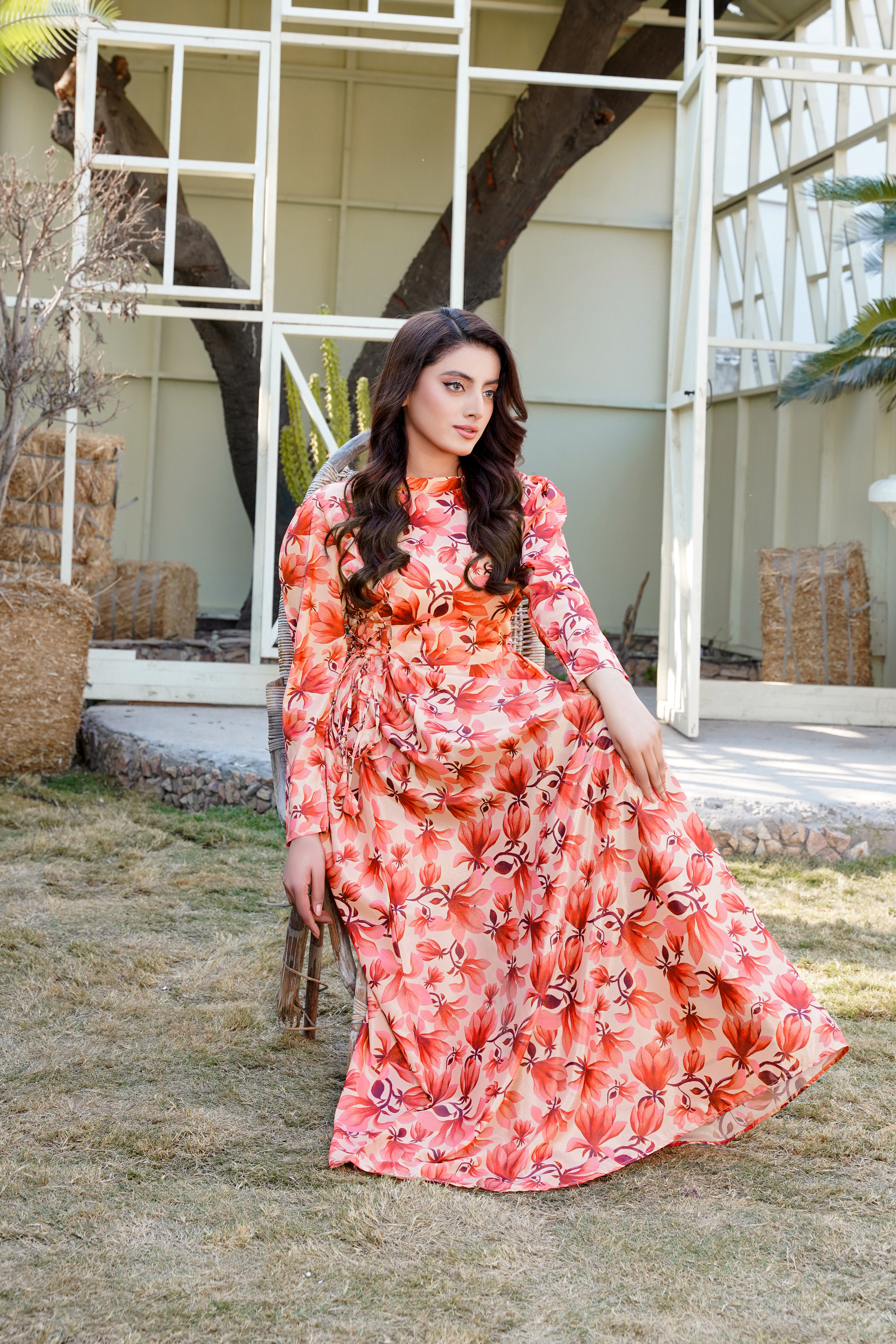 Verve: Floral Long Maxi With Side Tie Detailing - 391