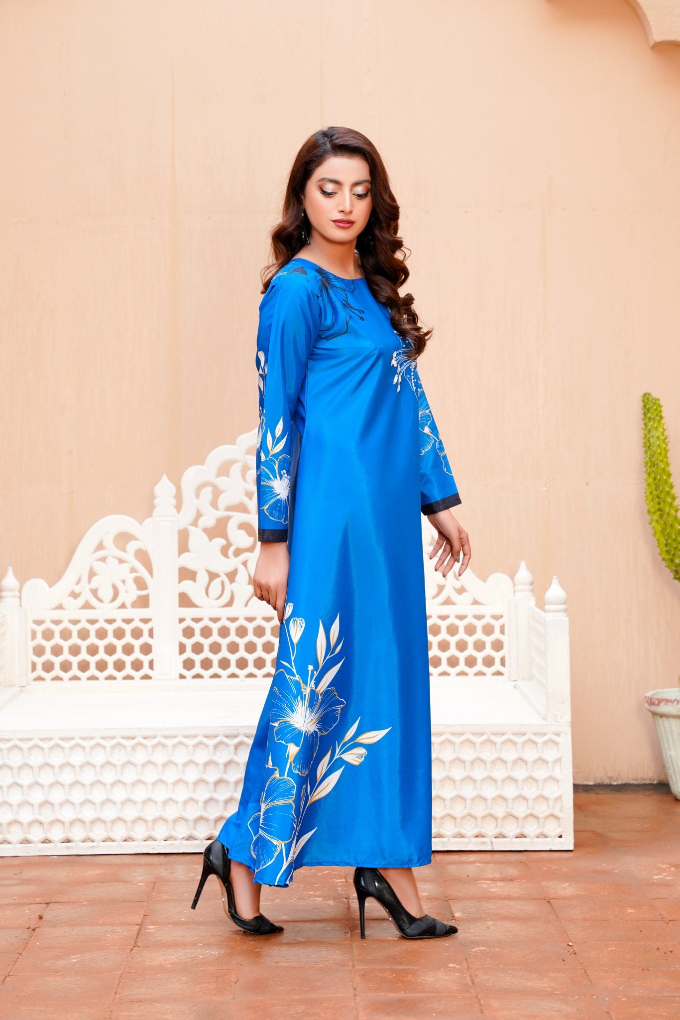 DynastyFlora: Royal Blue Floral Handwork Long Maxi - 402