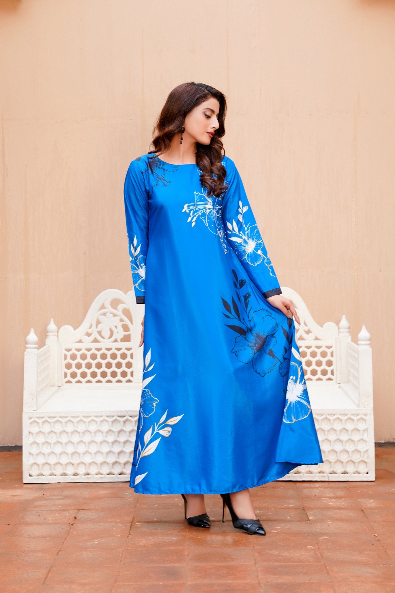 DynastyFlora: Royal Blue Floral Handwork Long Maxi - 402