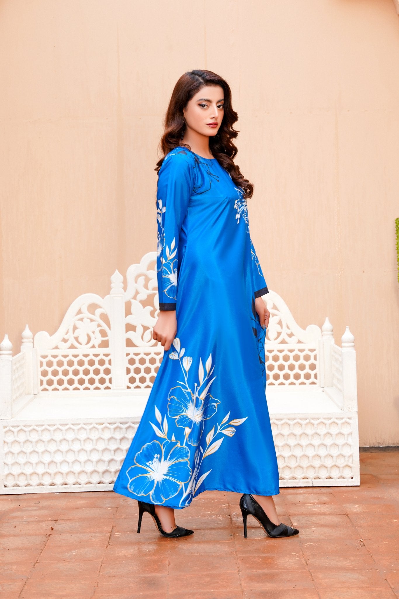 DynastyFlora: Royal Blue Floral Handwork Long Maxi - 402