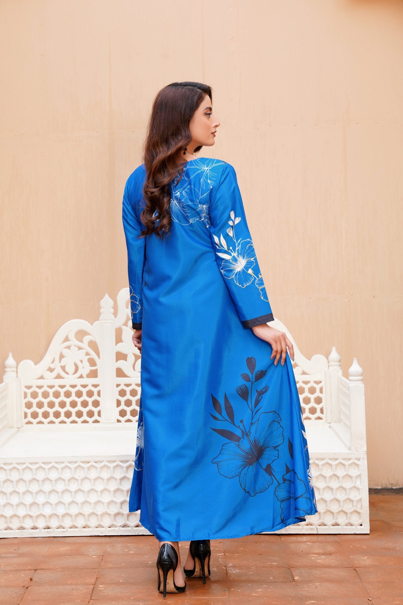 DynastyFlora: Royal Blue Floral Handwork Long Maxi - 402