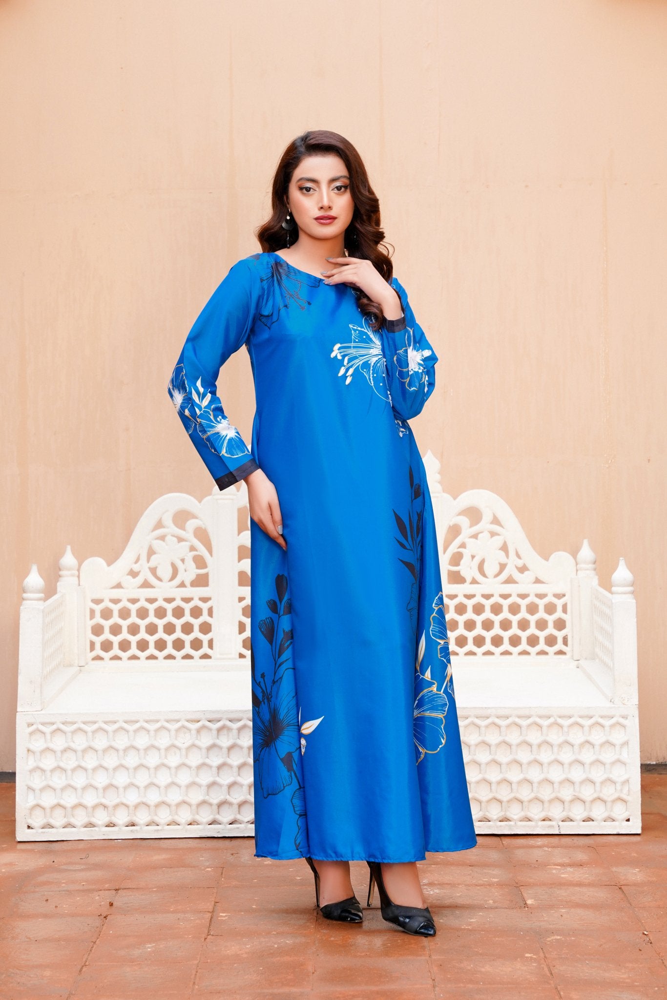 DynastyFlora: Royal Blue Floral Handwork Long Maxi - 402