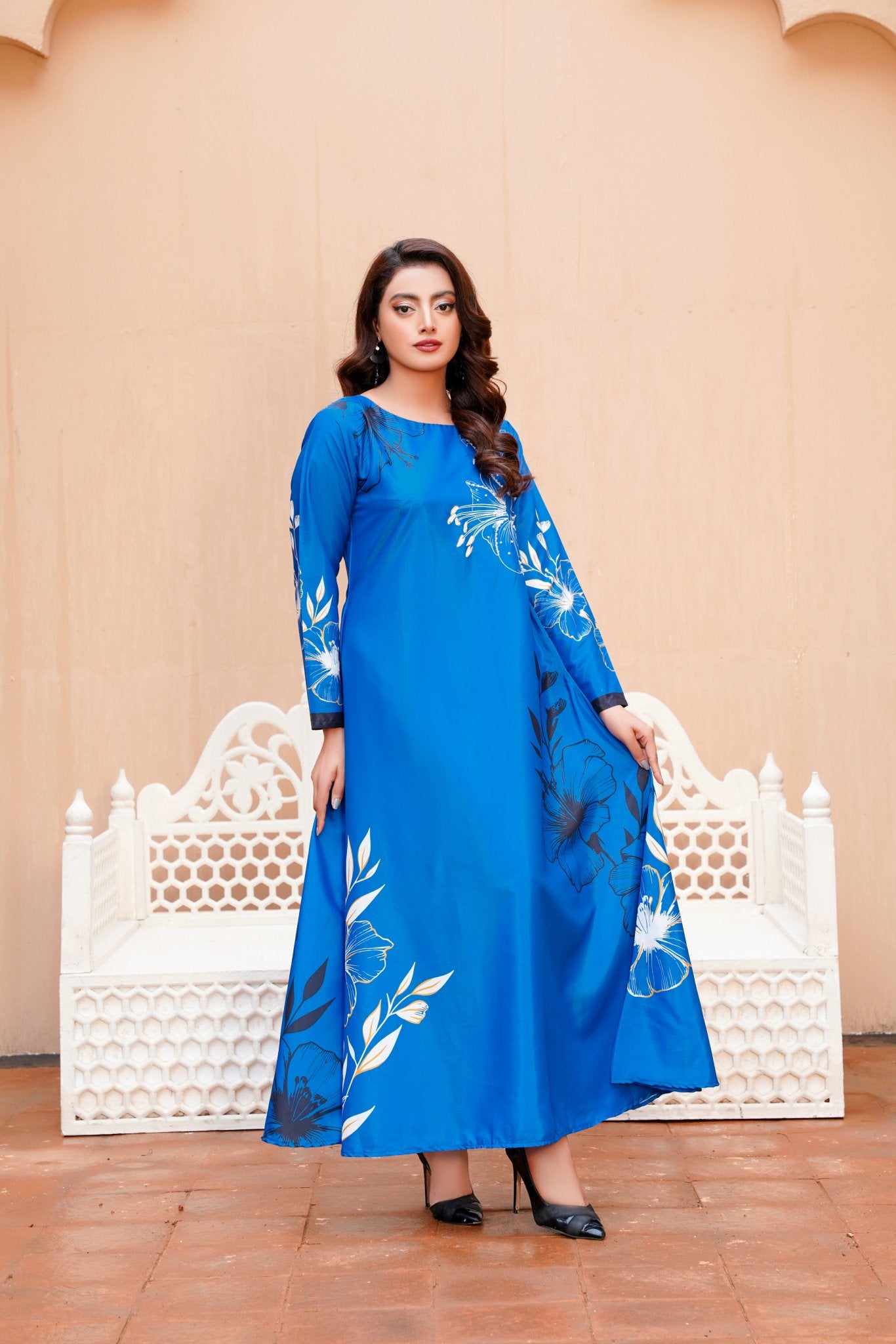 DynastyFlora: Royal Blue Floral Handwork Long Maxi - 402