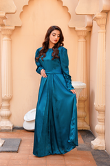 Tealuxe: Teal Green Color Silk Long Maxi - 408