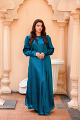 Tealuxe: Teal Green Color Silk Long Maxi - 408