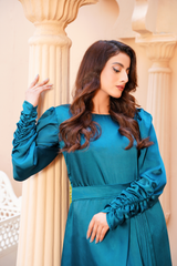 Tealuxe: Teal Green Color Silk Long Maxi - 408