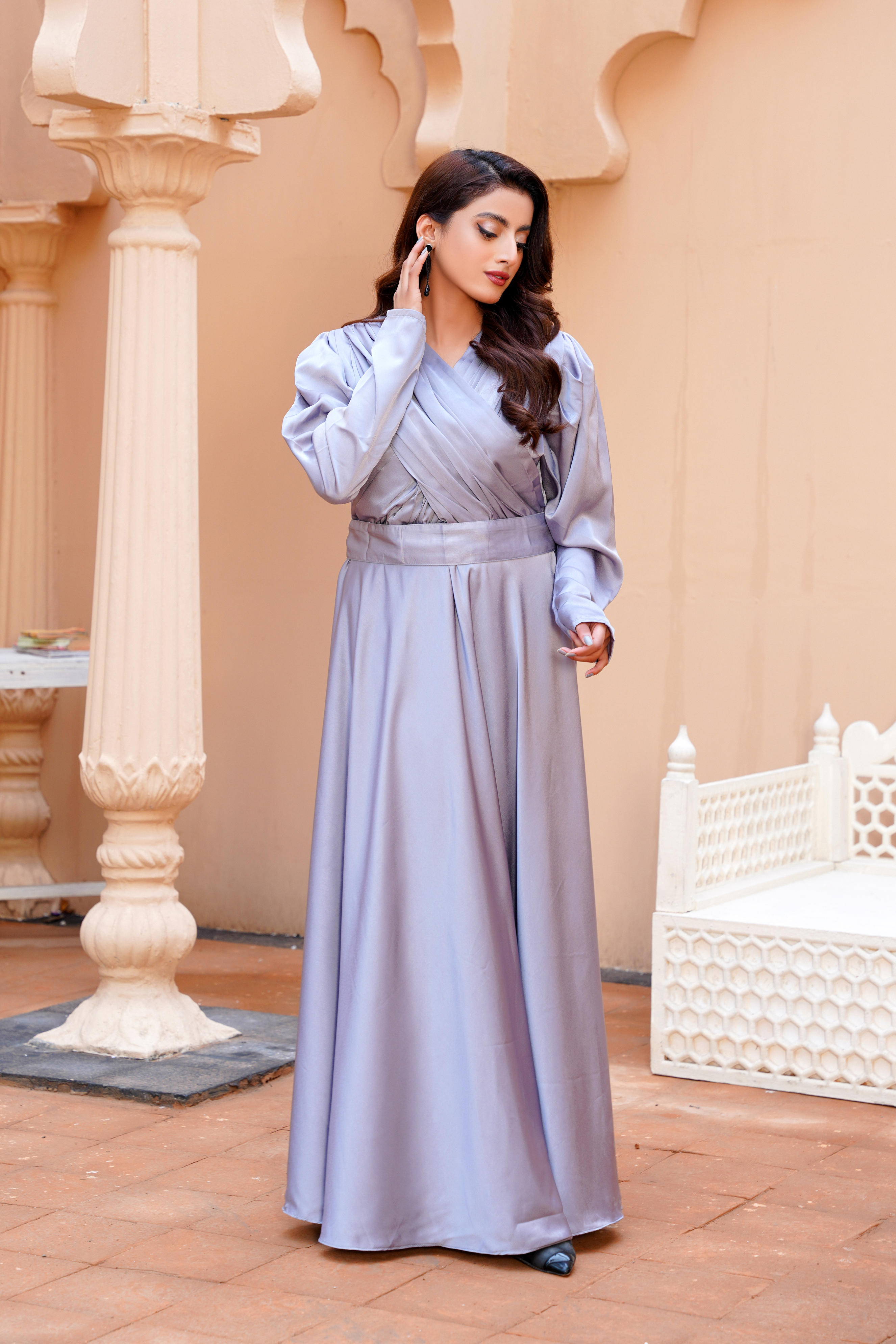 Glimmer: Silver Color Silk Maxi - 410