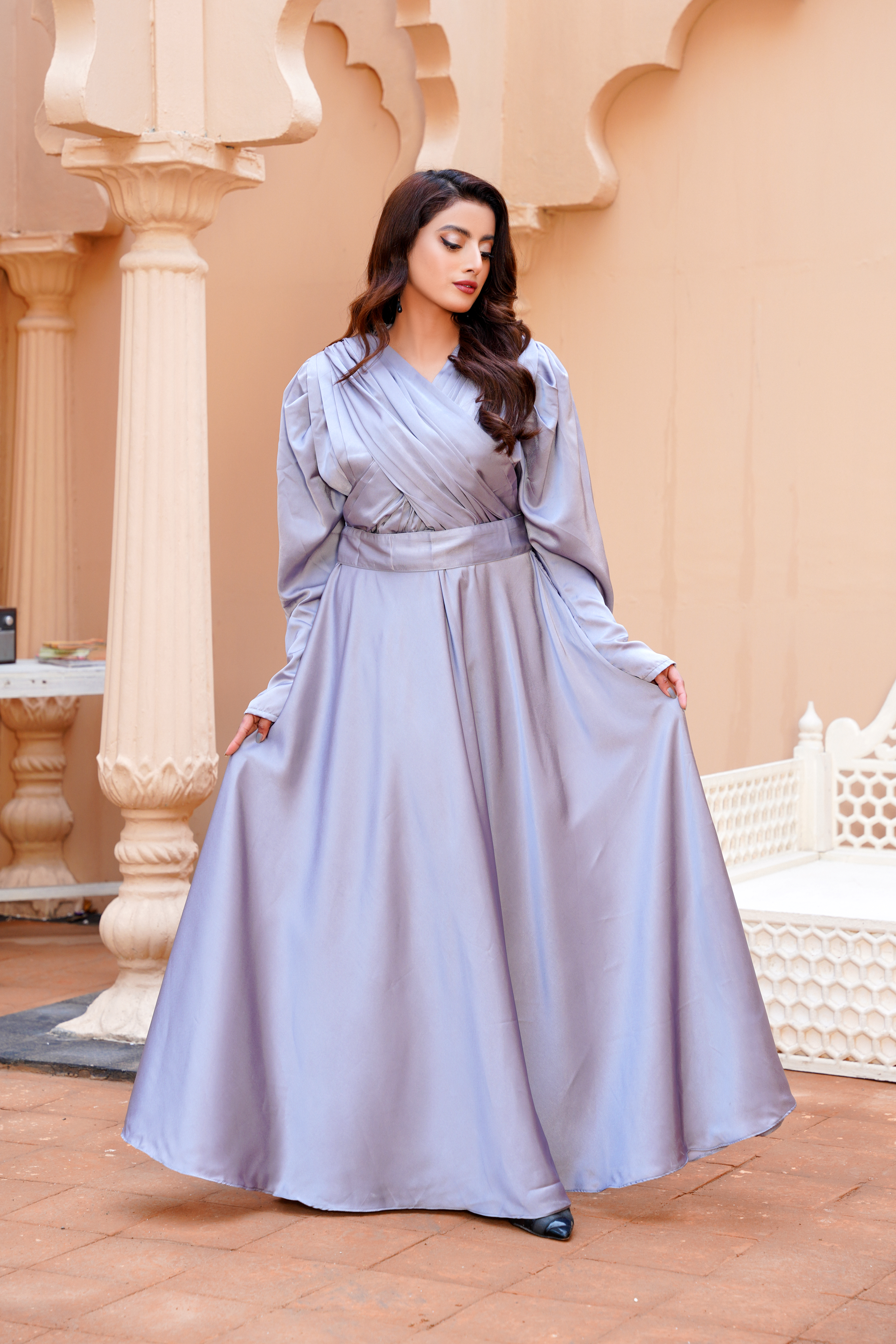 Glimmer: Silver Color Silk Maxi - 410