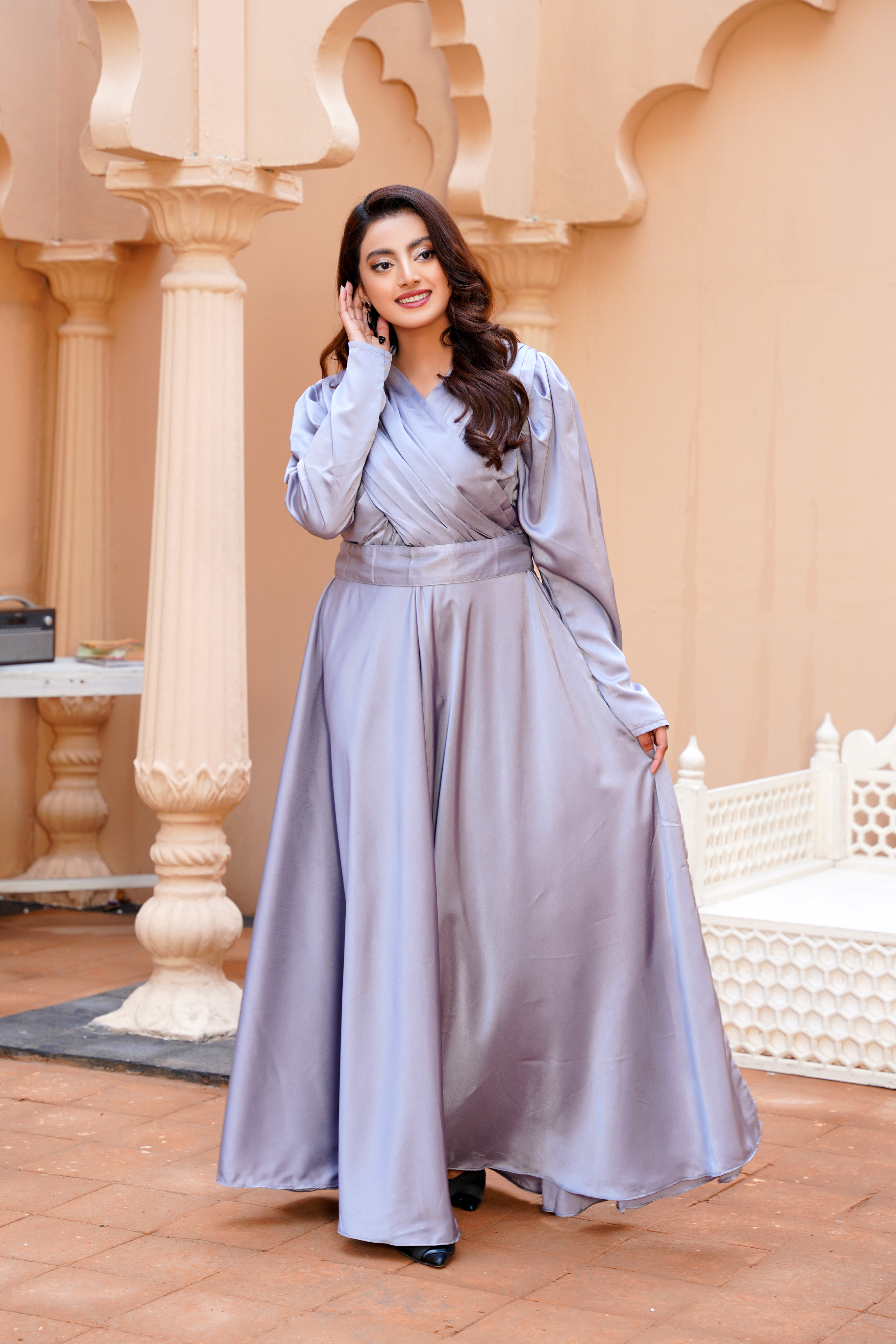 Glimmer: Silver Color Silk Maxi - 410