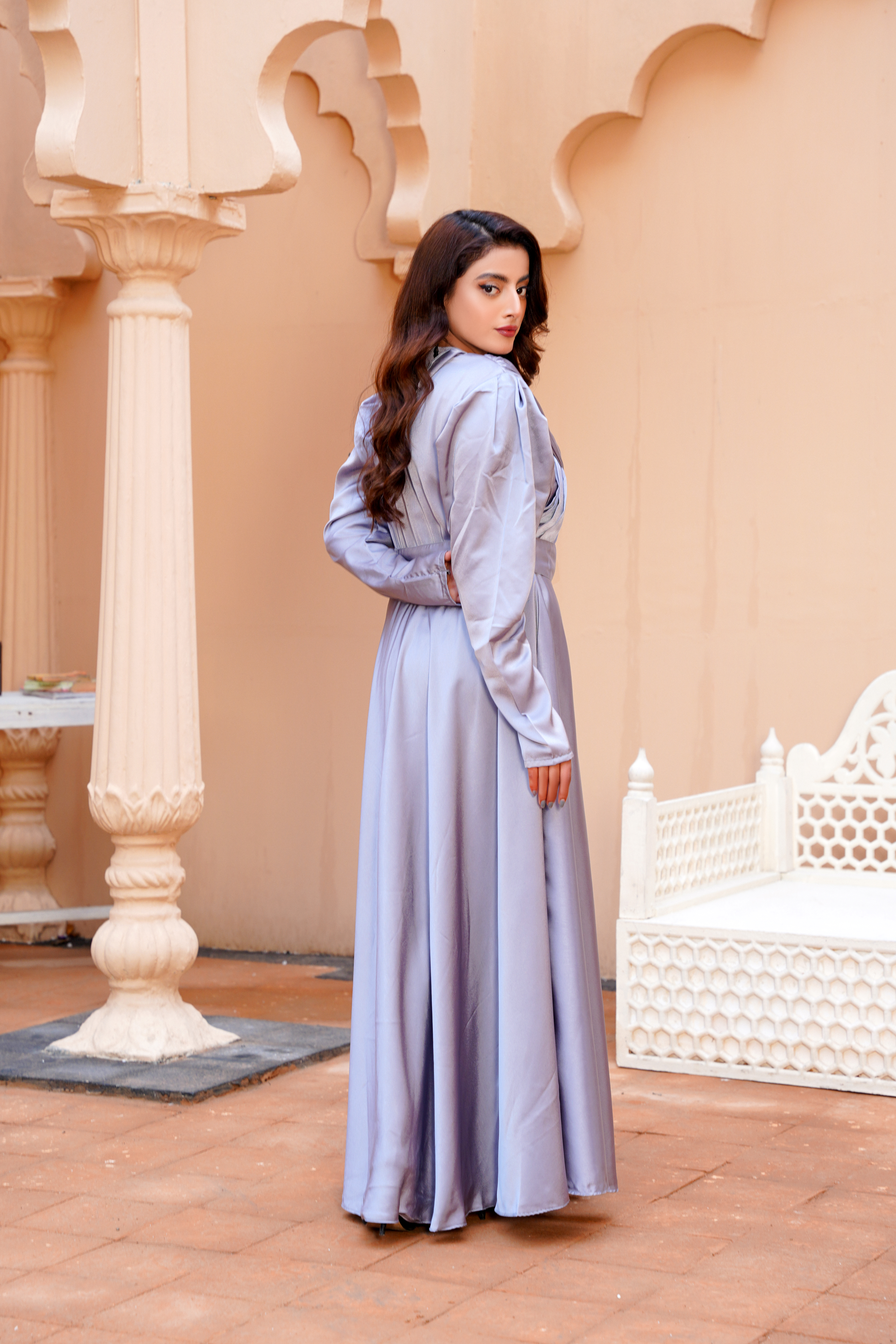 Glimmer: Silver Color Silk Maxi - 410