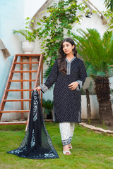 Ruhena: Black And White Color Lawn Dress 3PC - 430