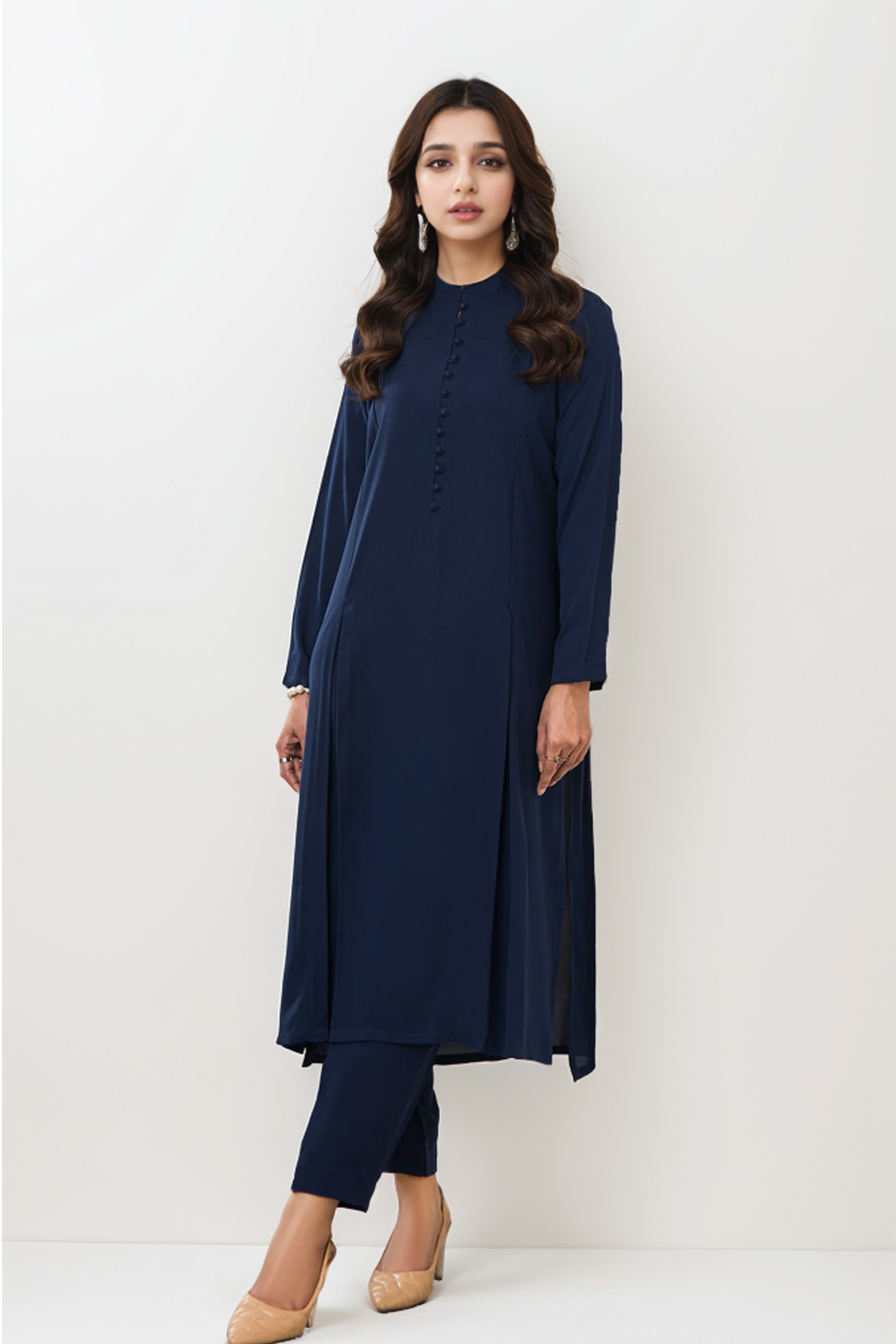 solid dress design Nina's Elegant Solid Color High Waist Midi Dress