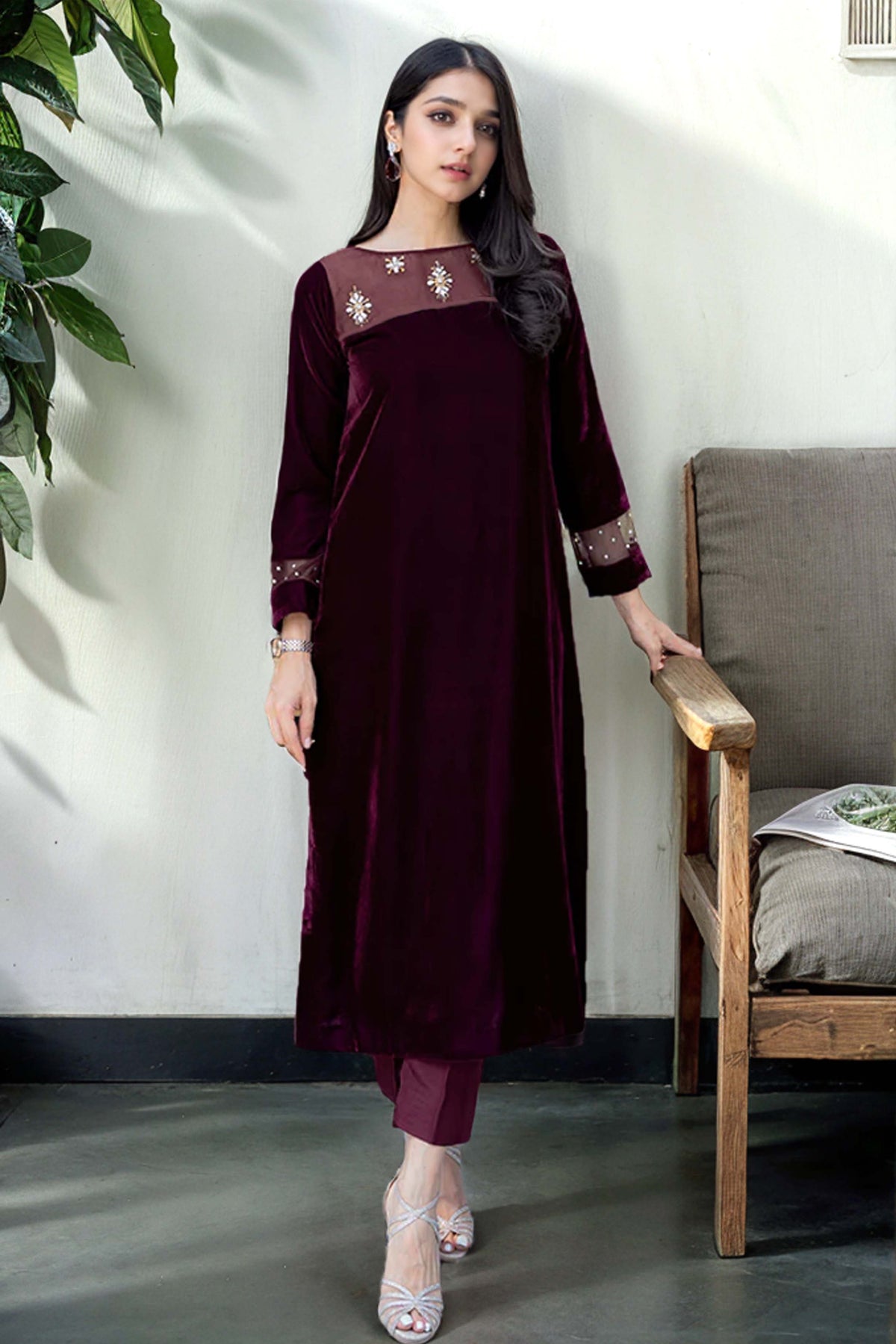 Maroon Velvet Co-Ord Set Winter Dresses for Ladies in Pakistan Athenapparels Maroon Velvet Co-Ord Set Winter Dresses for Ladies in Pakistan Athenapparels