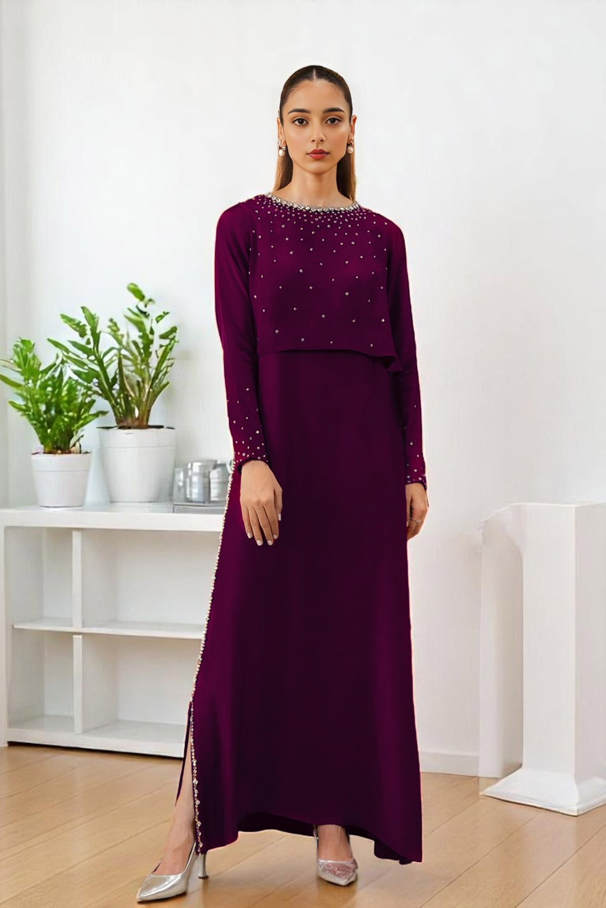 Plum Color Maxi Dress for Wedding Eid & Party Wear Frock | Athena Athenapparels Plum Color Maxi Dress for Wedding Eid & Party Wear Frock | Athena Athenapparels