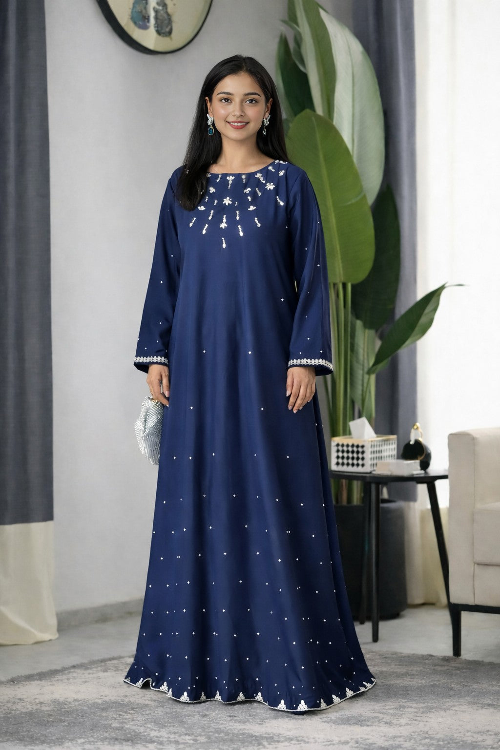 Tatiana: Navy Blue Color Dress With Hand Embroidered  - 504