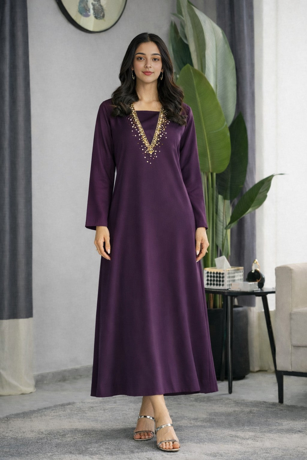 Bronte: Plump Color Dress With Hand Embroidered  - 506
