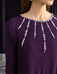Oriana: Purple Dress With Hand Embroidered  - 509