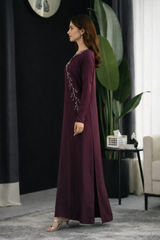 Vasiliki : Plum Dress With Hand Embroidered  - 510