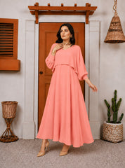Nevaeh: Peachy Pink Color Maxi Dress - 525