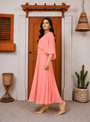 Nevaeh: Peachy Pink Color Maxi Dress - 525