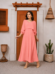 Nevaeh: Peachy Pink Color Maxi Dress - 525