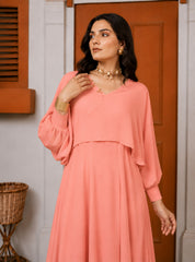 Nevaeh: Peachy Pink Color Maxi Dress - 525