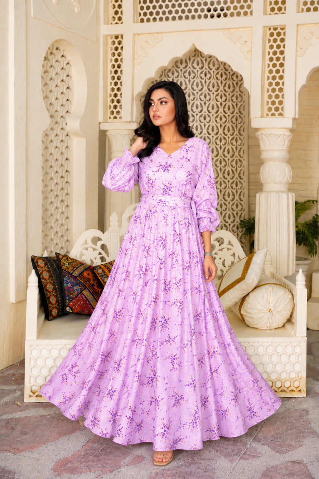 Melanee: Lavender Floral Maxi Dress - 527
