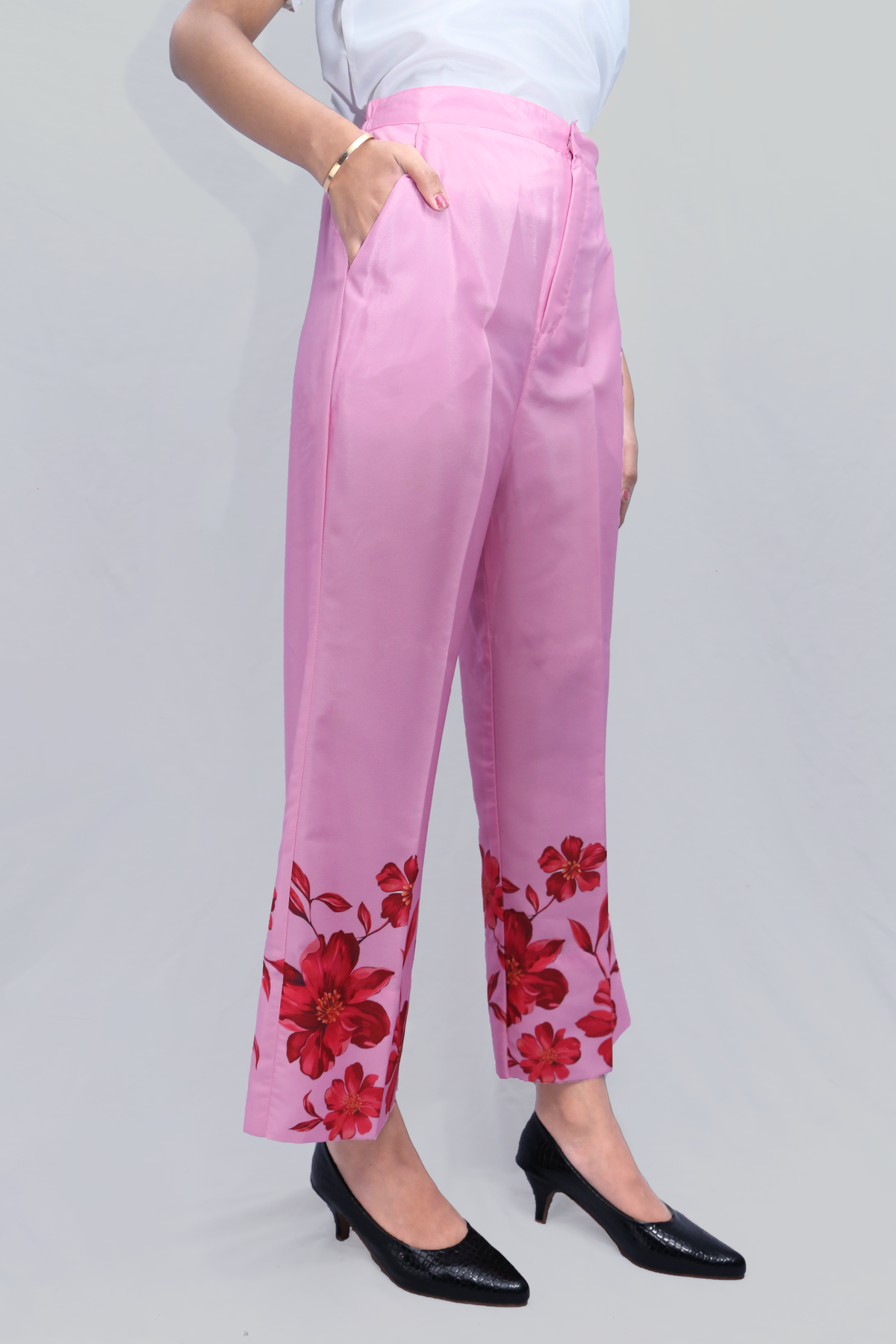 Women's Printed Pink Pant With Pockets - AT-014-PN