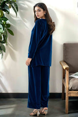 Sheena: Navy Blue Velvet Co Ord With Hand Embellishment - 453