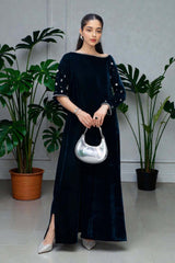 Eudora: Blue Velvet Handwork Dress - 498