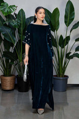 Eudora: Blue Velvet Handwork Dress - 498