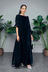 Eudora: Blue Velvet Handwork Dress - 498