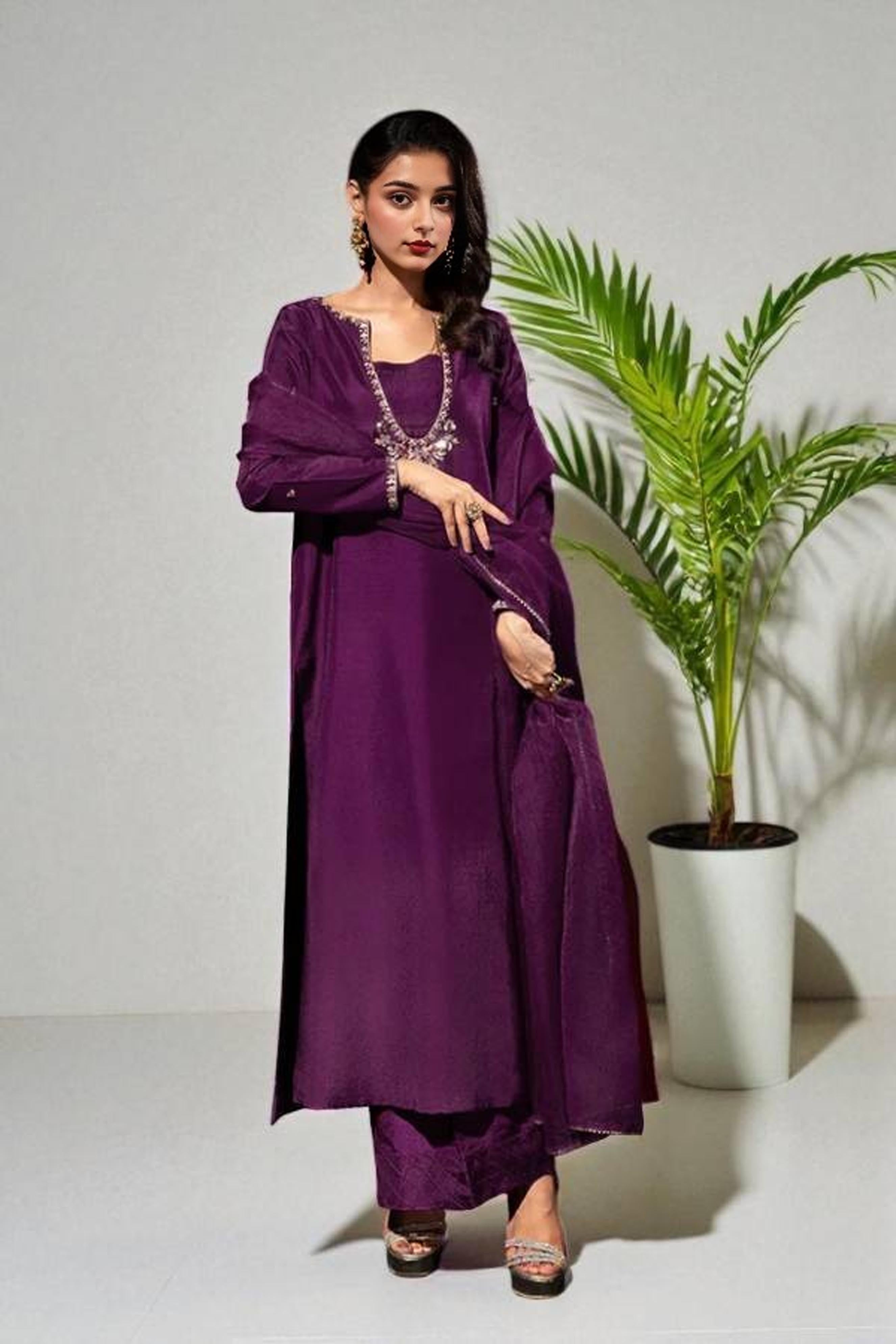 Nyx: Plum Long Dress With Hand Work - 485