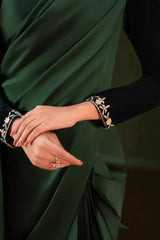 Kaia: Green Silk With Velvet Saree And Hand Work - 493